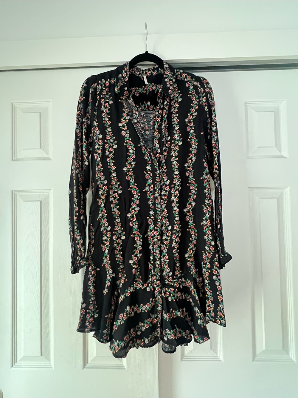 Free people Floral Ruffled Long-Sleeve dress - Black/Pink